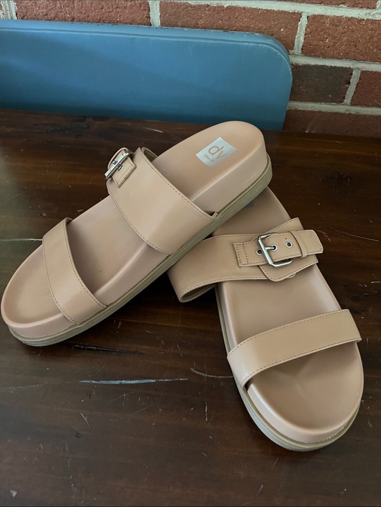 Dolce Vita Shoes - Dolce Vita Nude/Tan Double-Strap Slide Sandals with Buckle Detail